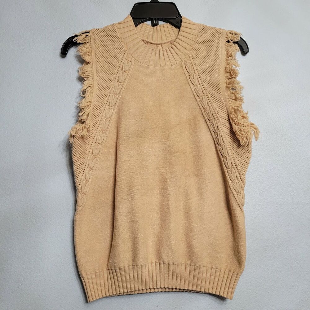 Womens Tassle Fringe Sleeveless Sweater Vest Cable Knit Boho Festival Western SM